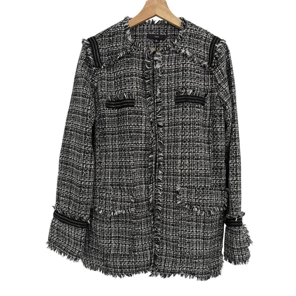 Fate Women's Plaid Tweed Jacket Blazer Coat Medium M Preppy Career Frayed Hem